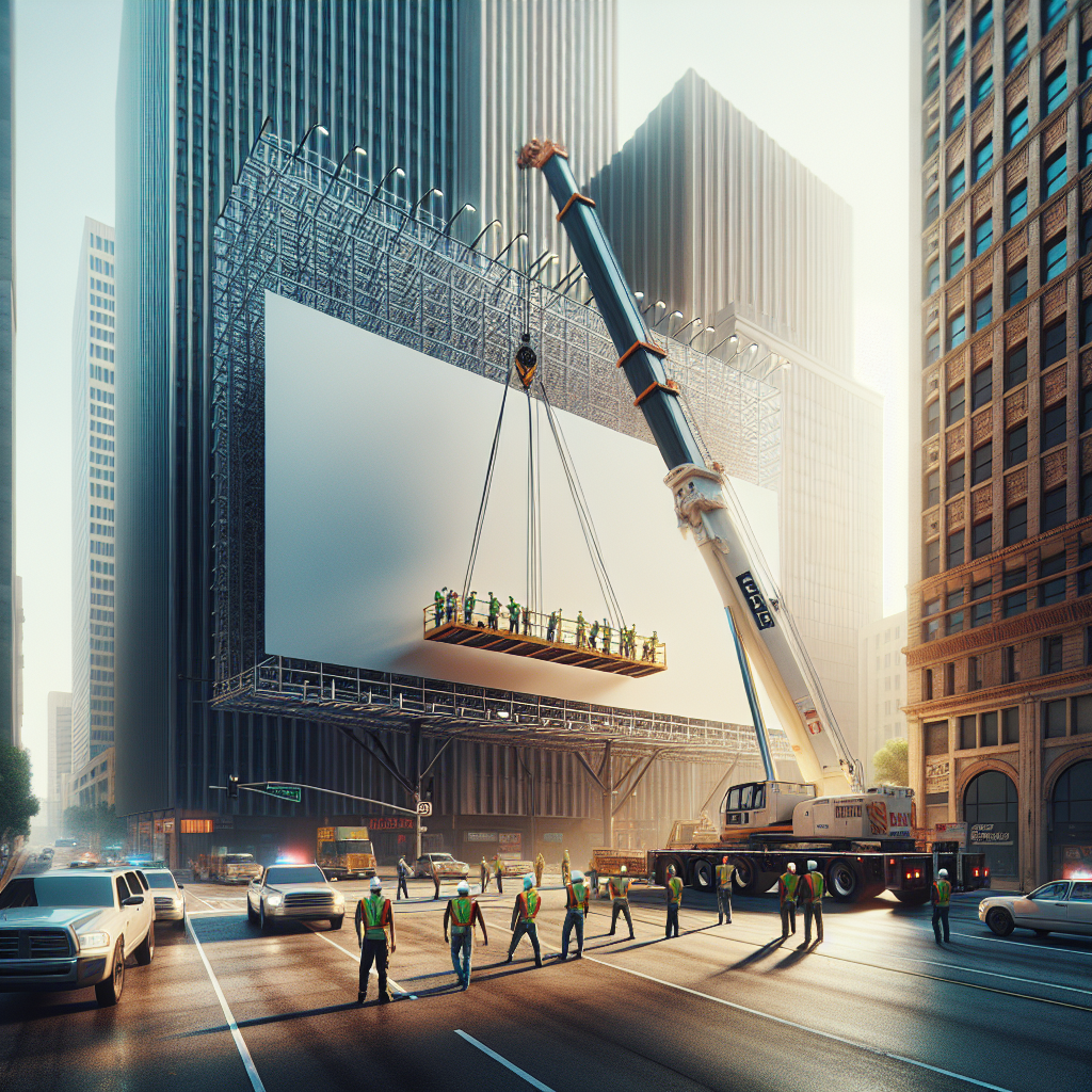 Подъём и монтаж рекламных щитов автокраном